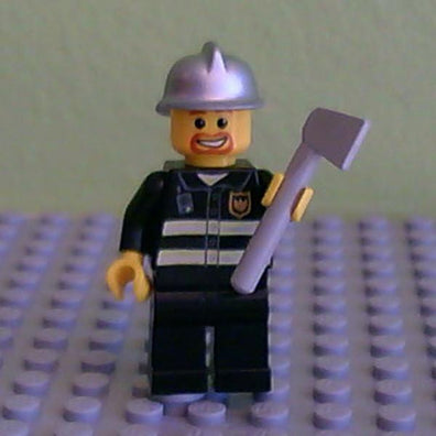 LEGO Minifigure-Fire - Reflective Stripes, Black Legs, Silver Fire Helmet, Beard around Mouth-Town / City / Fire-CTY045-Creative Brick Builders